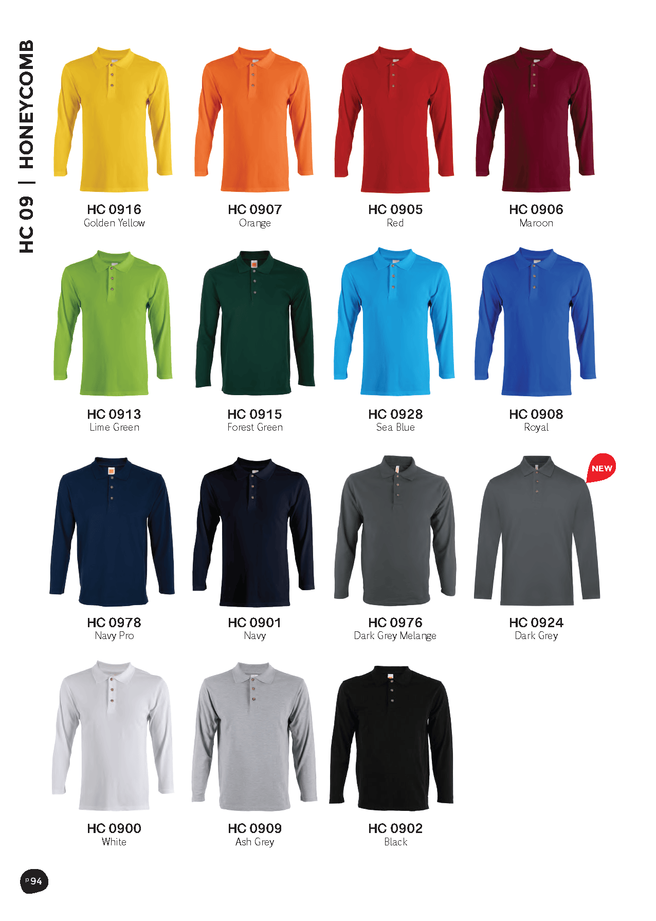 Basic Honeycomb Long Sleeve Cotton Polo T-Shirt 220gsm (HC09)