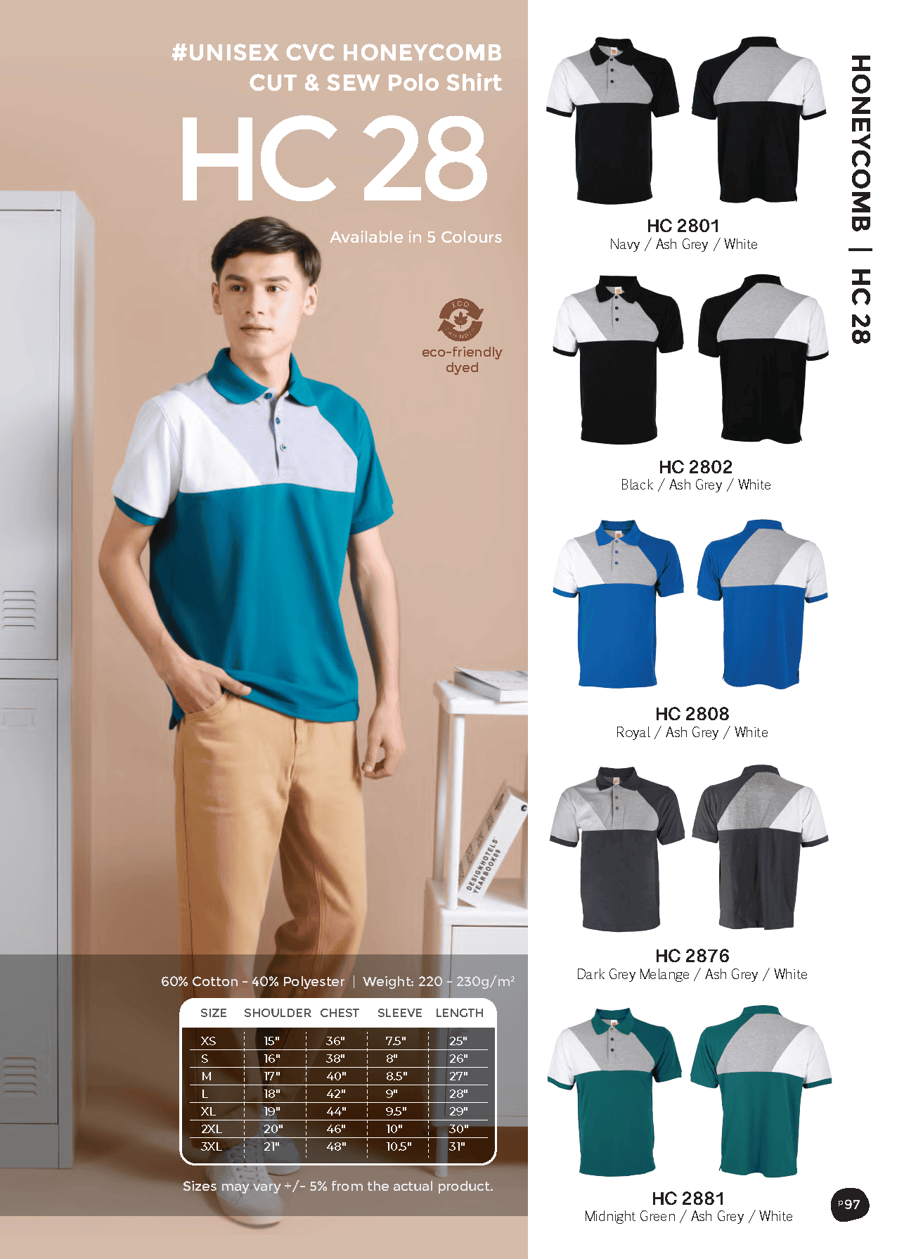 Honeycomb Cut & Sew Polo T-Shirt 220-230gsm (HC28)