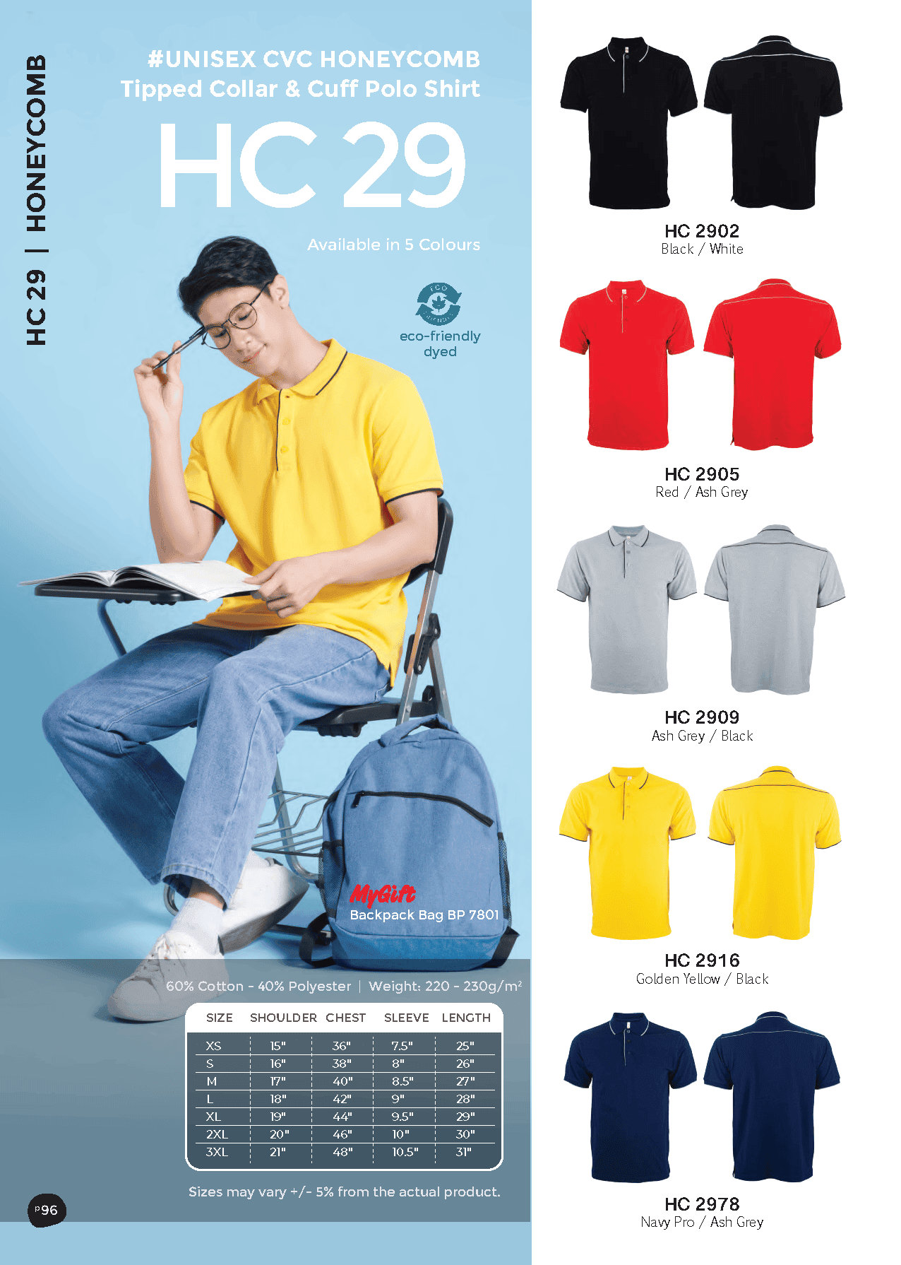 Honeycomb Tipped Collar & Cuff Polo T-Shirt 220-230gsm (HC29)