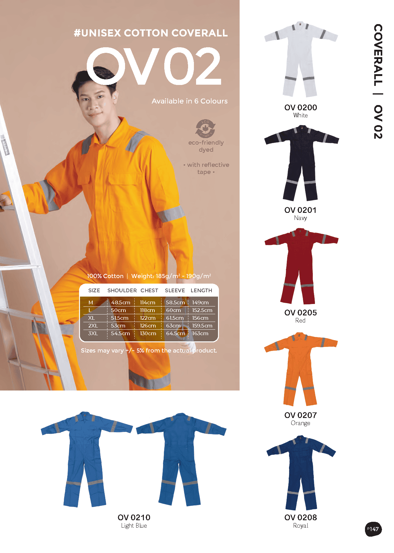 Cotton Coverall with Reflective Tape 185-190gsm (OV02)